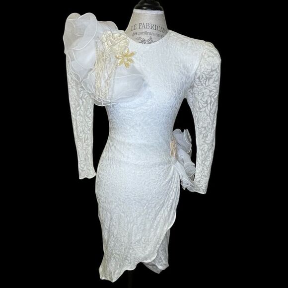 Vintage  Karen Okada Climax For David Howard Bodycon Lace Dress Ivory Size XS - Picture 1 of 15